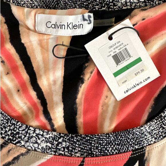 Calvin Klein Swirl Abstract Print Peach Coral Black Shift Dress Colorful Size L - Picture 7 of 15